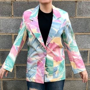 Vintage 80s Pastel Abstract Brush Strokes Blazer 8‎